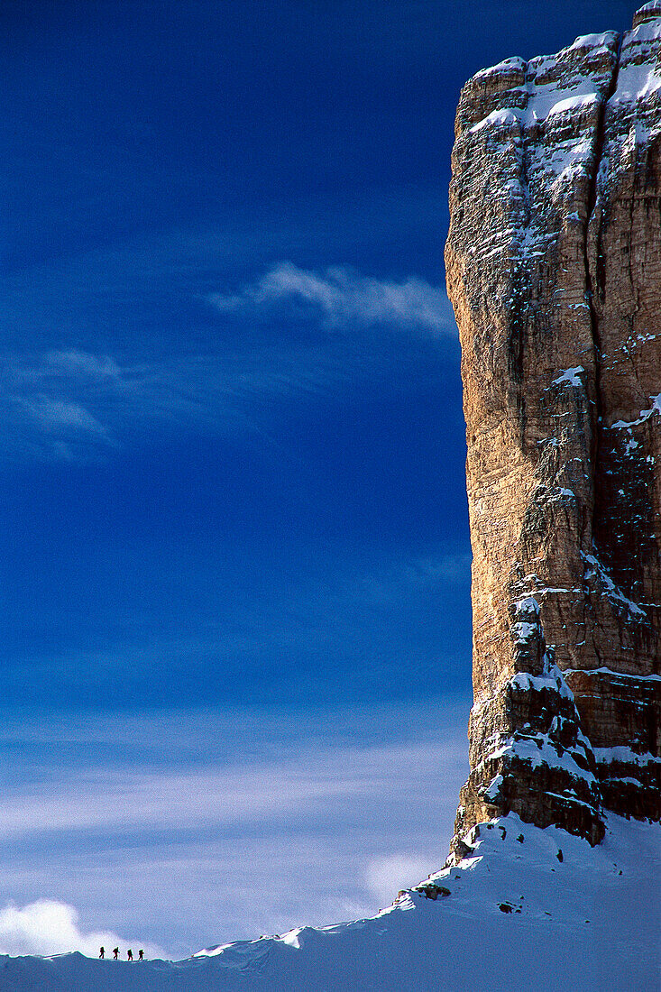 Four people on a ski tour, der Kleinen Zinne, Dolomites, South Tyrol, Italy