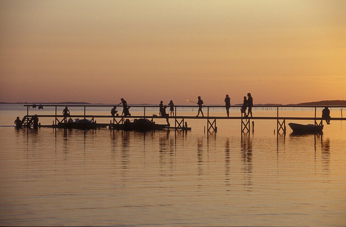 People on a footbridge, Sundown, Near Faldsled, Fuenen Denmark