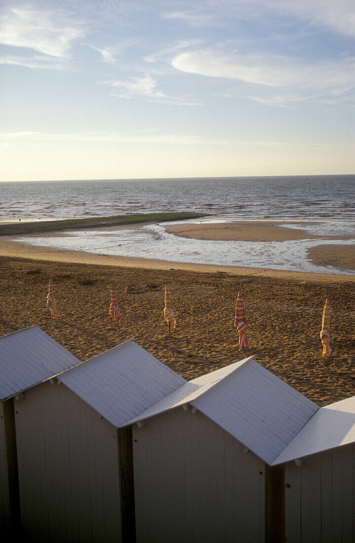 Changing cubicles at the deserted beach, Cabourg, Normandy, France