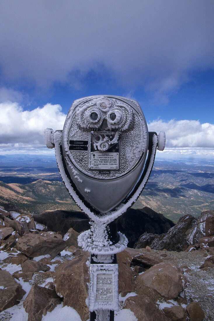 Frosted telescope, Pikes Peak, Colorado, USA