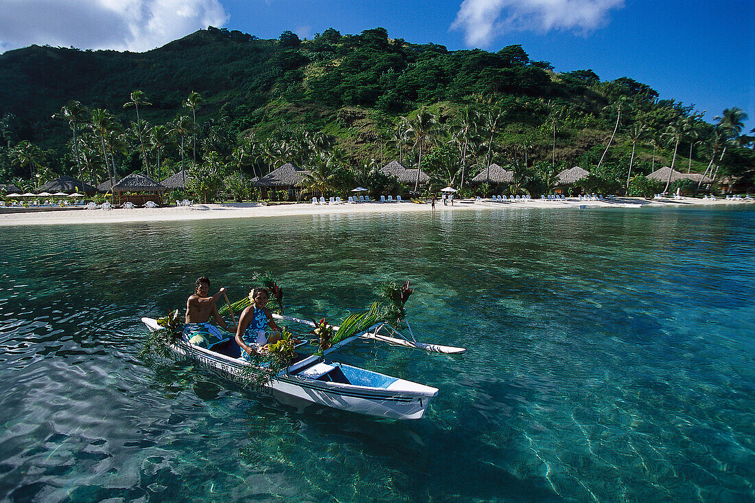 Breakfast in a Canoe, Te Tiare Beach Resort Huahine, French Polynesia