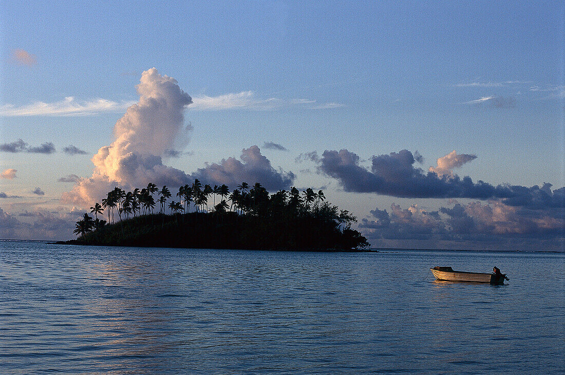 Taakoka Motu & Fishing Boat, View from Muri Beach Rarotonga, Cook Islands