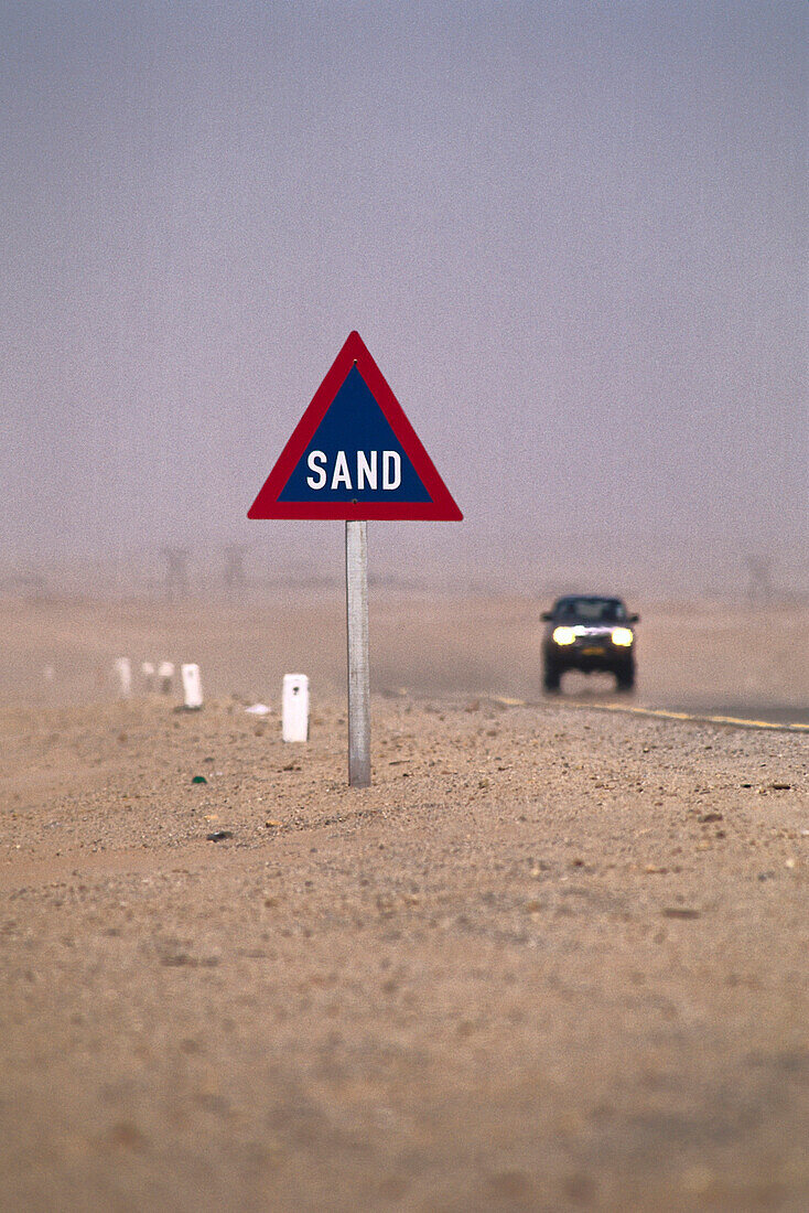 Sandstorm, Road east of Walvis Bay, Namib Desert Naminia