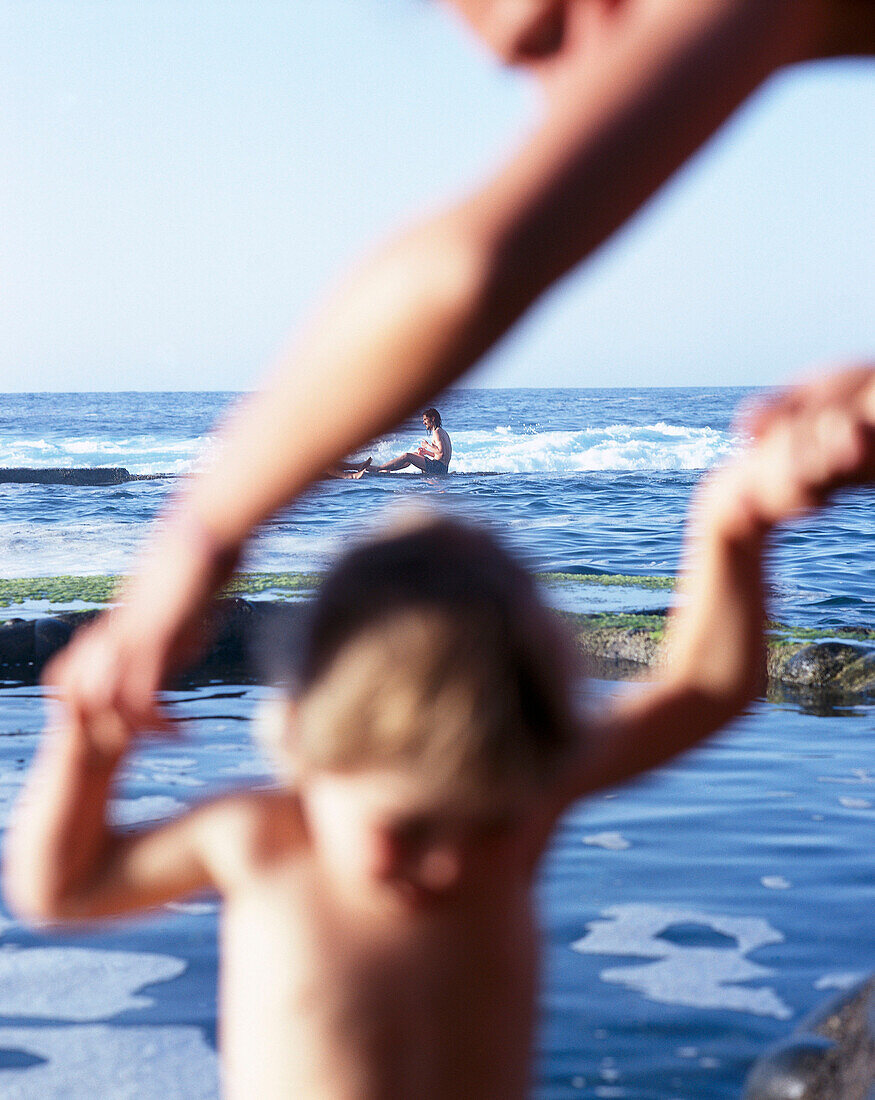 Bathing people, sea water pool, El Hierro