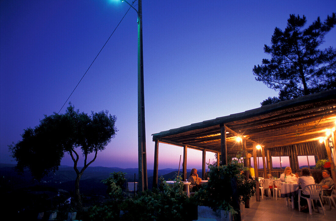 Restaurant with terrace in the evening, Santa Catarina, Tavira, East Algarve, Portugal