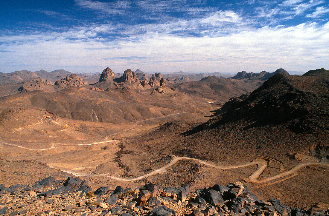 Blick vom Assekrem, Hoggar Gebirge, Ahaggar Gebirge, Algerien, Sahara