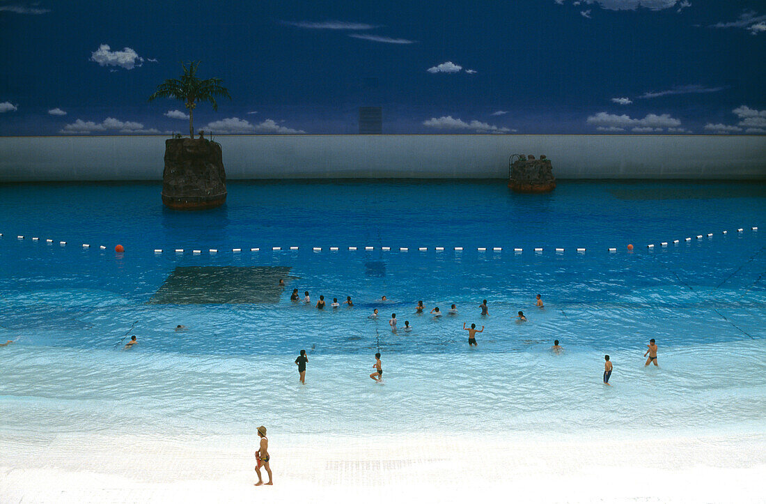Artificial beach in Seagaia Ocean Dome, indoor waterpark, Miyazaki, South coast, Kyushu, Japan