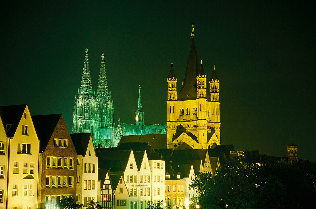 Church towers of Gross-St.Martin and Dome, Cologne, North Rhine-Westphalia, Germany