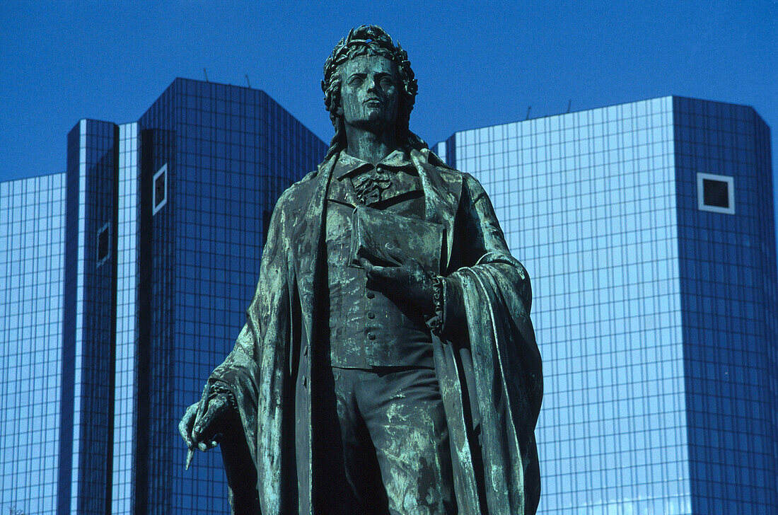 Statue of Schiller at the Deutsche Bank in Frankfurt am Main, Hessen, Germany