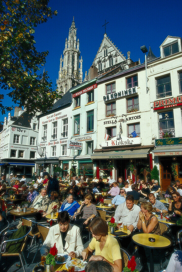 Straßencafé, Groenplaats, Kathedrale, Antwerpen Belgien