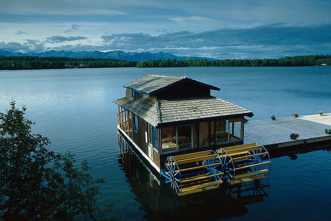 Houseboat on Wasilla Lake, Alaska, USA