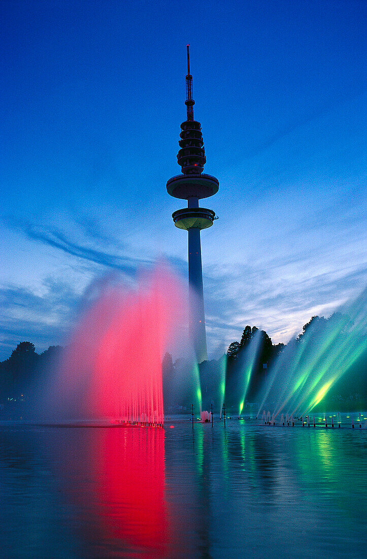 Trick Fountains in the park, Planten un Blome, Hamburg, Germany