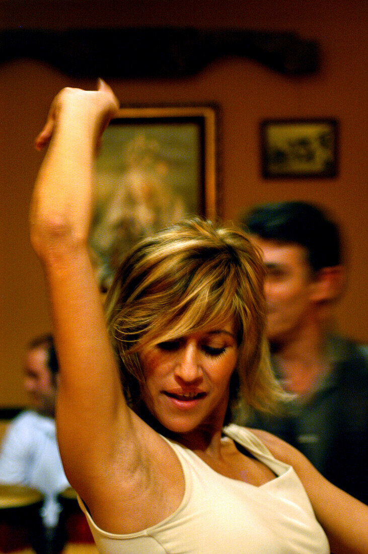 Woman dancing Flamenco, Triana, Seville, Andalusia, Spain