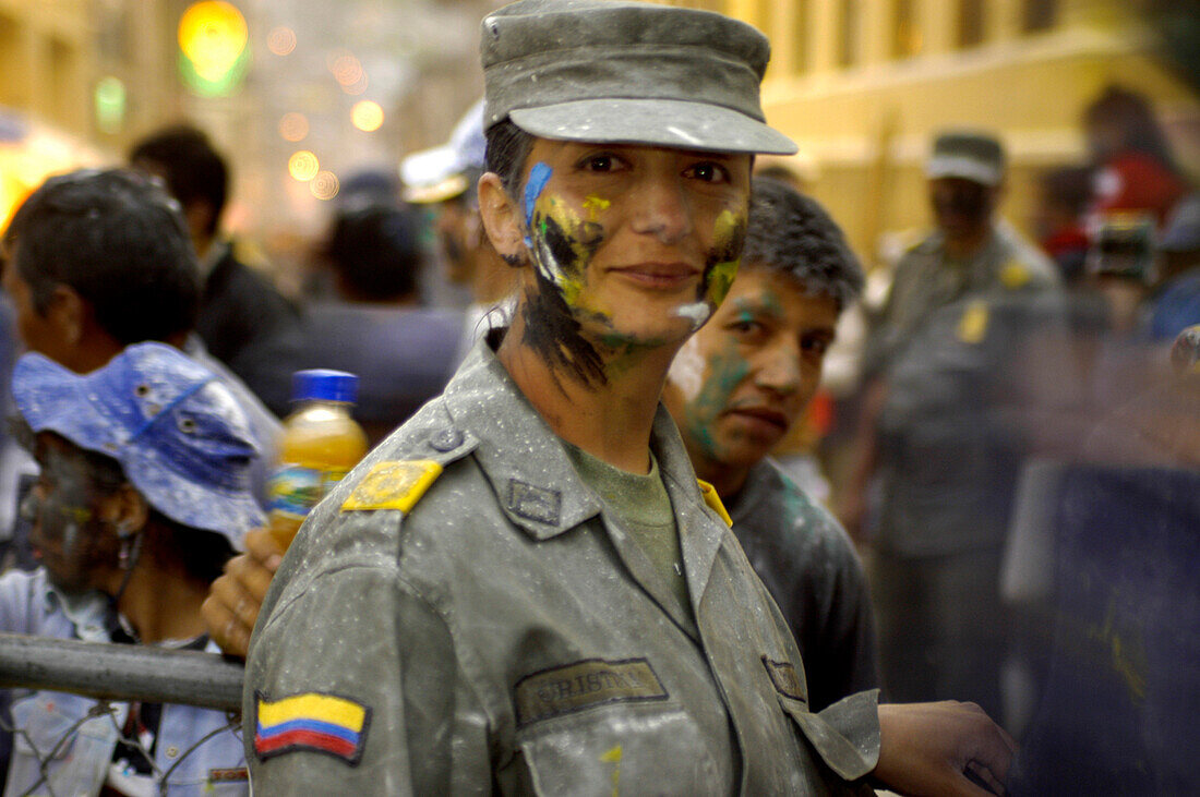 Carnaval de Blancos y Negros, Female Police having fun at the Carneval in Pasto, Colombia