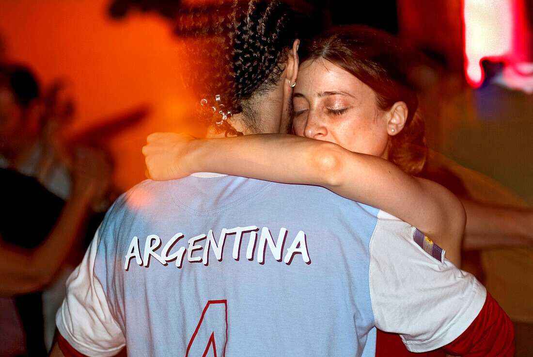 Young couple dancing Tango, Praterinsel, Munich, Bavaria, Germany, Europe