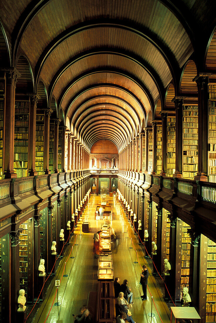 Interior view of the library at the Trinity College, Dublin, Ireland, Europe