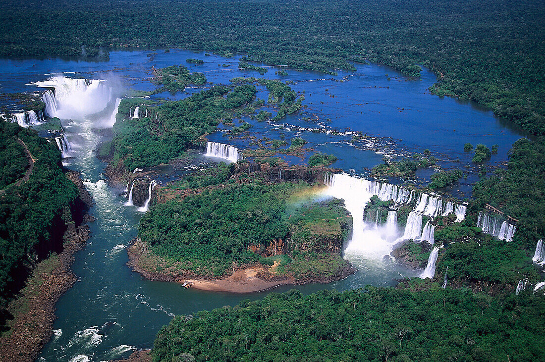 Aerial view of the Iguacu Falls, Parana, Brazil, South America, America
