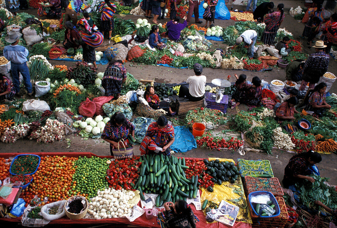 View of the market, Chichicastenango, Guatemala, South America, America