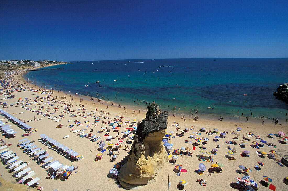 The main beach in the sunlight, Tunel, Albufeira, Algarve, Portugal, Europe