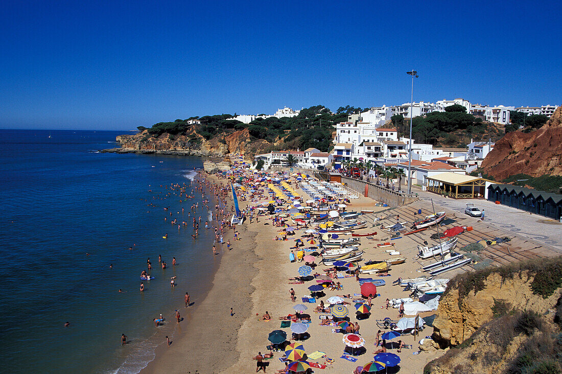 Beach under blue sky, Olhos de Agua, near Albufeira, Algarve, Portugal, Europe