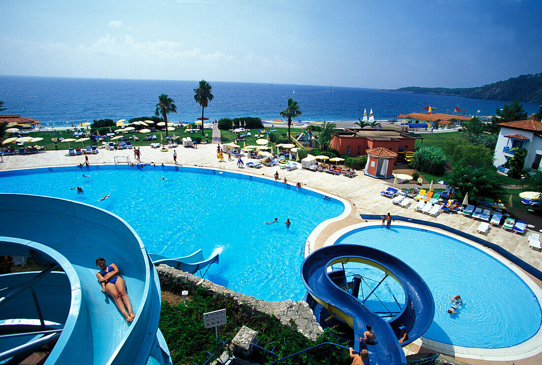 Freiluft Schwimmbad, Anlage von Marco Polo Hotel, Camyuva, Kemer, Türkische Riviera, Türkei