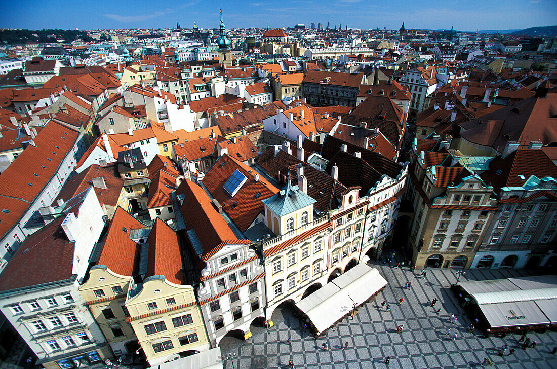 High angle view of Old Town Square, Prague, Czechia, Europe