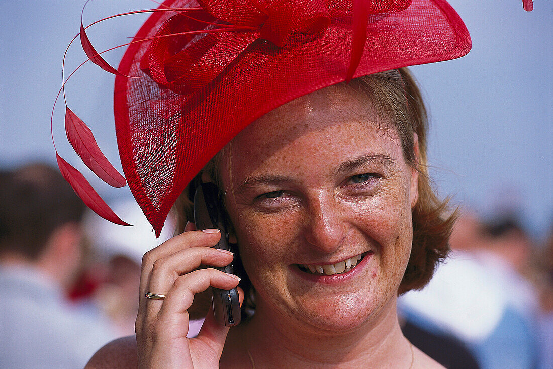 Woman with Mobile Phone, Galway Horse Races Ireland