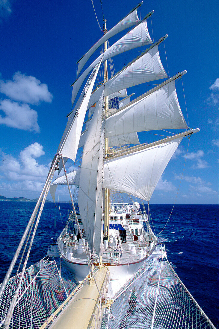 Blick von Bugspriet, Segelschiff Royal Clipper, Karibik