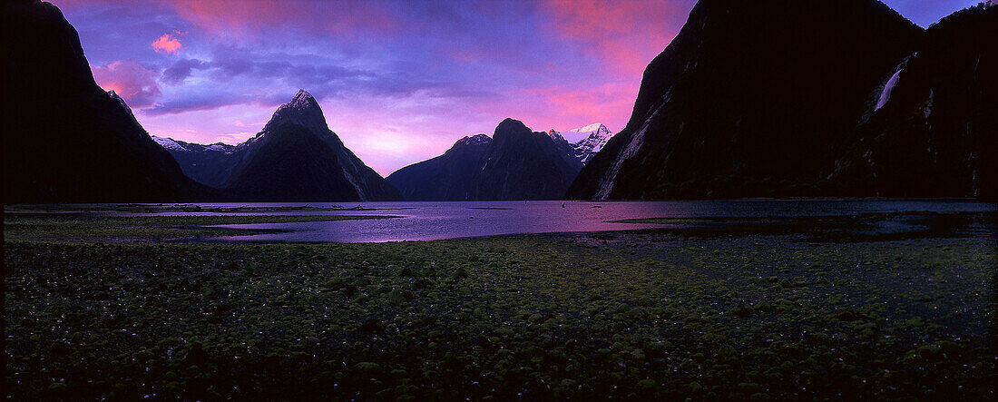 Mitre Peak & Milford Sound at Dusk, Fiordland National Park, South Island, New Zealand