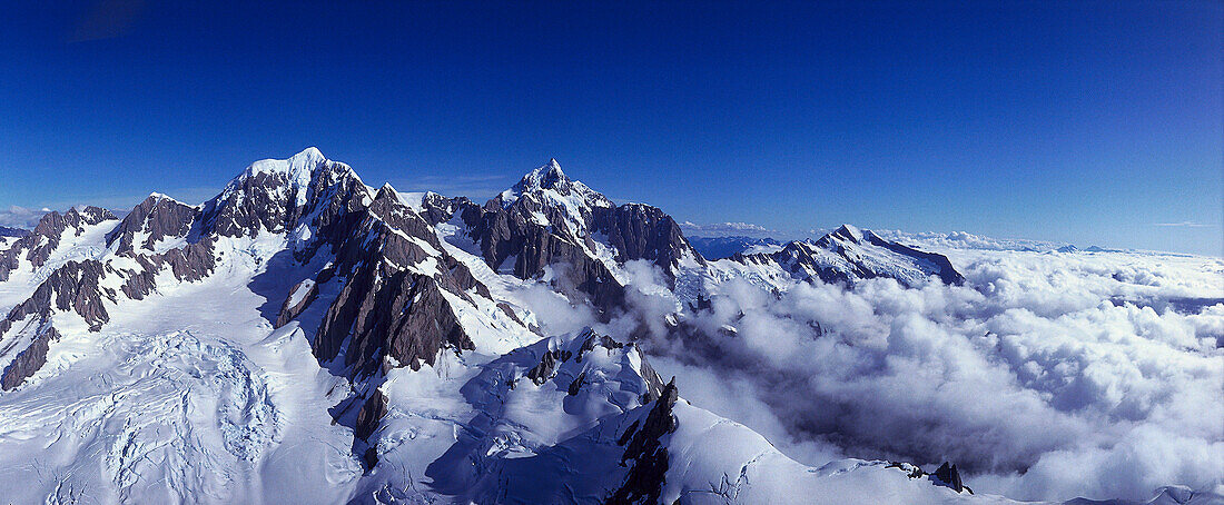 Aerial Photo of Mt. Tasman & Mt. Cook, Southern Alps, South Island, New Zealand