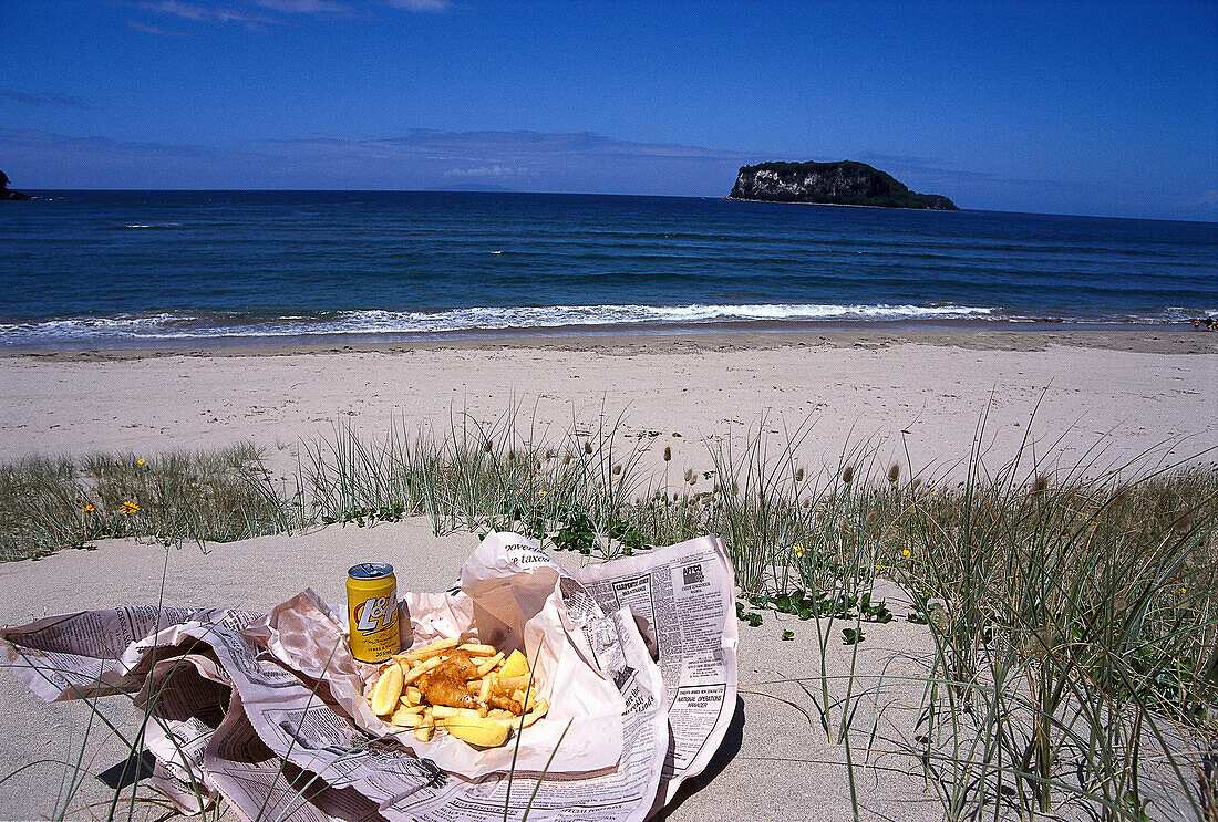 Fish 'n Chips, Whangamata Beach, Coromandel Peninsula, North Island New Zealand