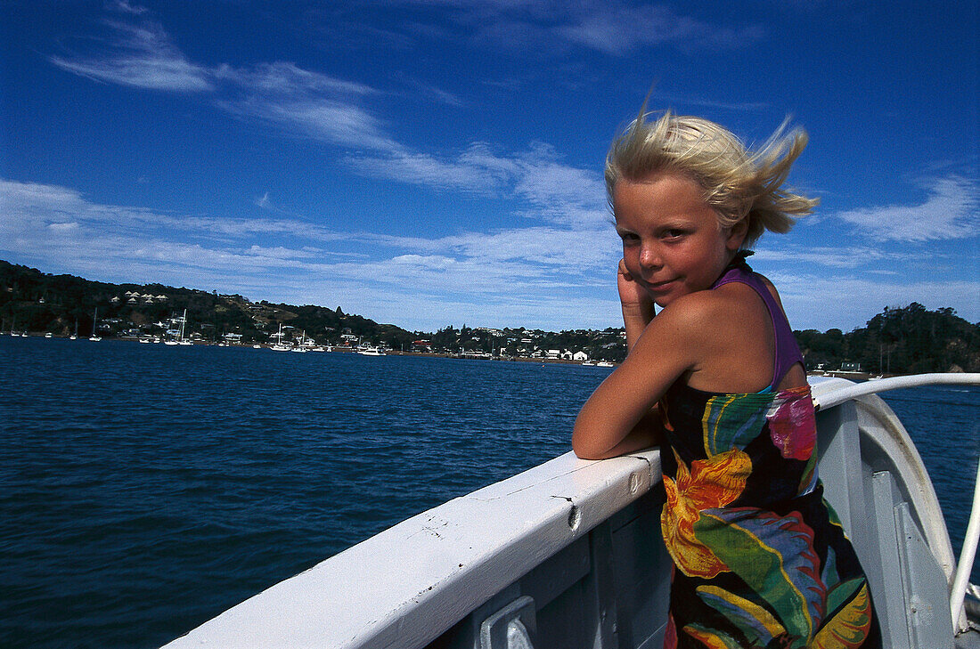 Girl on Ferry, near Russell, Bay of Island, North Island New Zealand