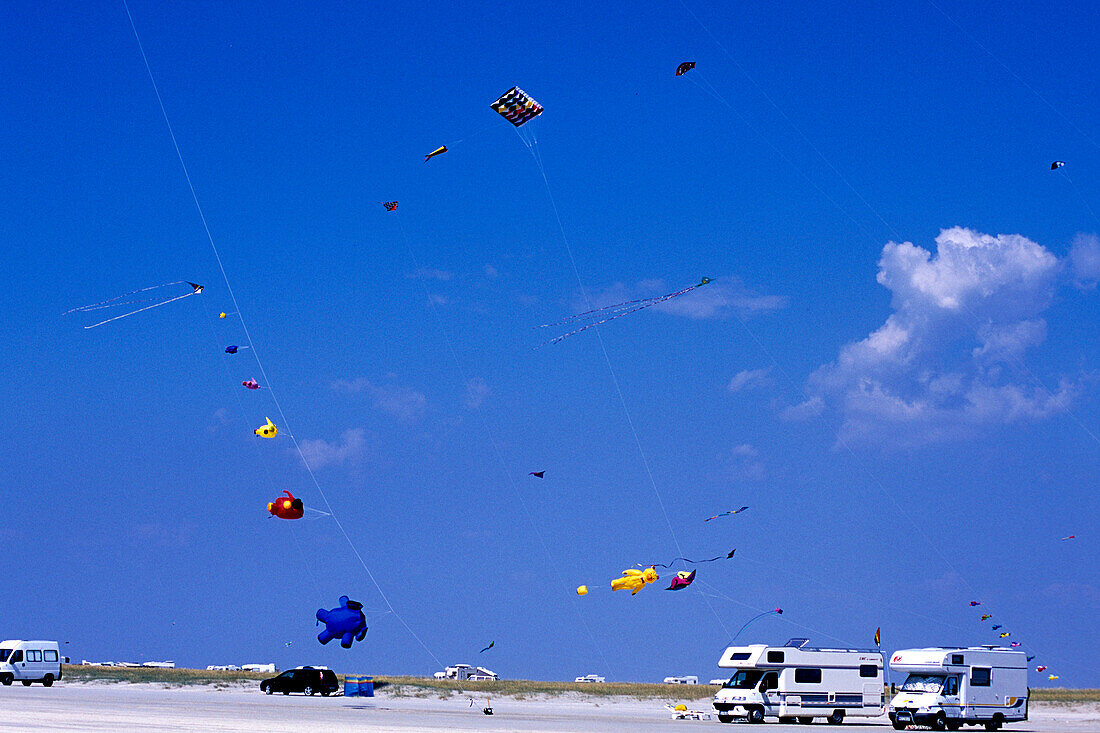 Kites & Campers on Beach, Lakolk Beach, Rømø, Denmark