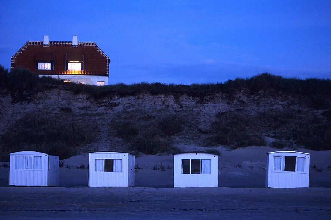 Beach Cottages at Dusk, Lokken, Northern Jutland, Denmark