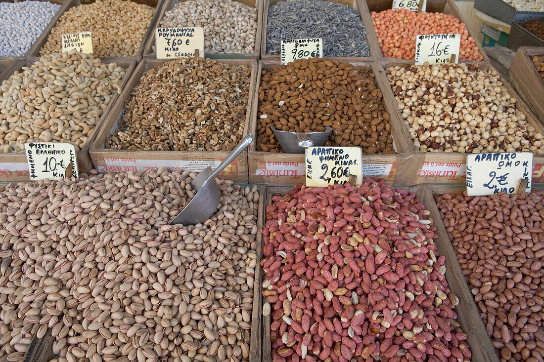 Nuts for Sale, Plaka, the oldest historical area of Athens, Central Market,  Athens, Greece