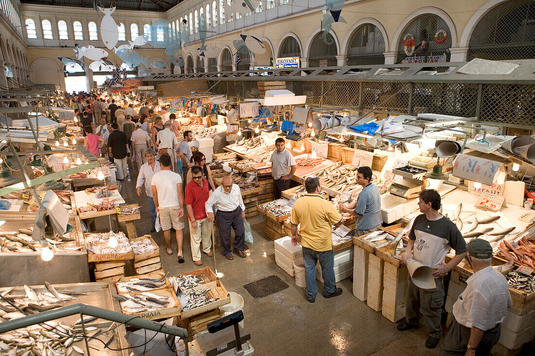 Market Hall, Fish Market, Plaka, the oldest historical area of Athens, Central Market,  Athens, Greece