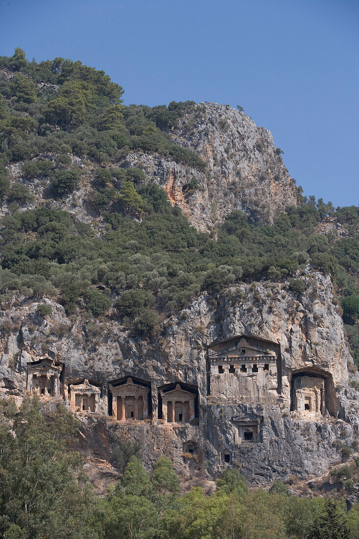 Lycian rock cut tombs of Dalyan, Cliff Tombs, Dalyan River, Antalya, Turkish Riviera, Turkey