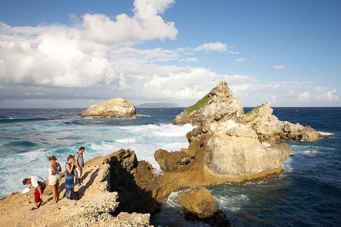 Pointe des Chateaux, Aerial View, Cliffs, String of steep rocks at Pointe des Chateaux stretches out into the Atlantic, Grande Terre, Guadeloupe, Caribbean Sea, America