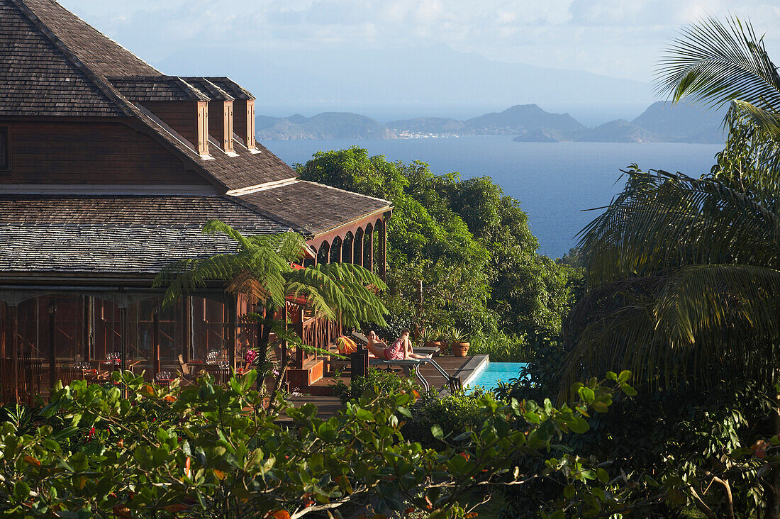 Panoramic View from Hotel Le Jardin Malanga, Trois Rivieres, Basse-Terre, Guadeloupe, Karibisches Meer, Karibik, Amerika