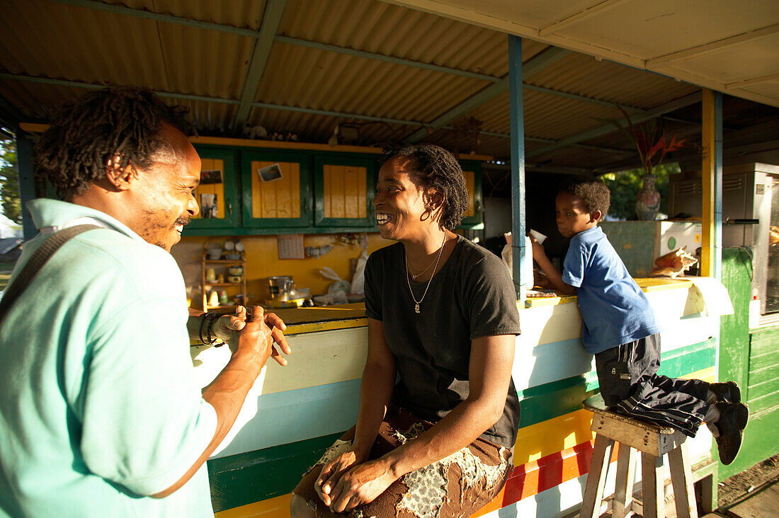Guests in a Bar at Plage de Raisins Claires, Saint Francois, Grande-Terre, Guadeloupe, Caribbean Sea, America