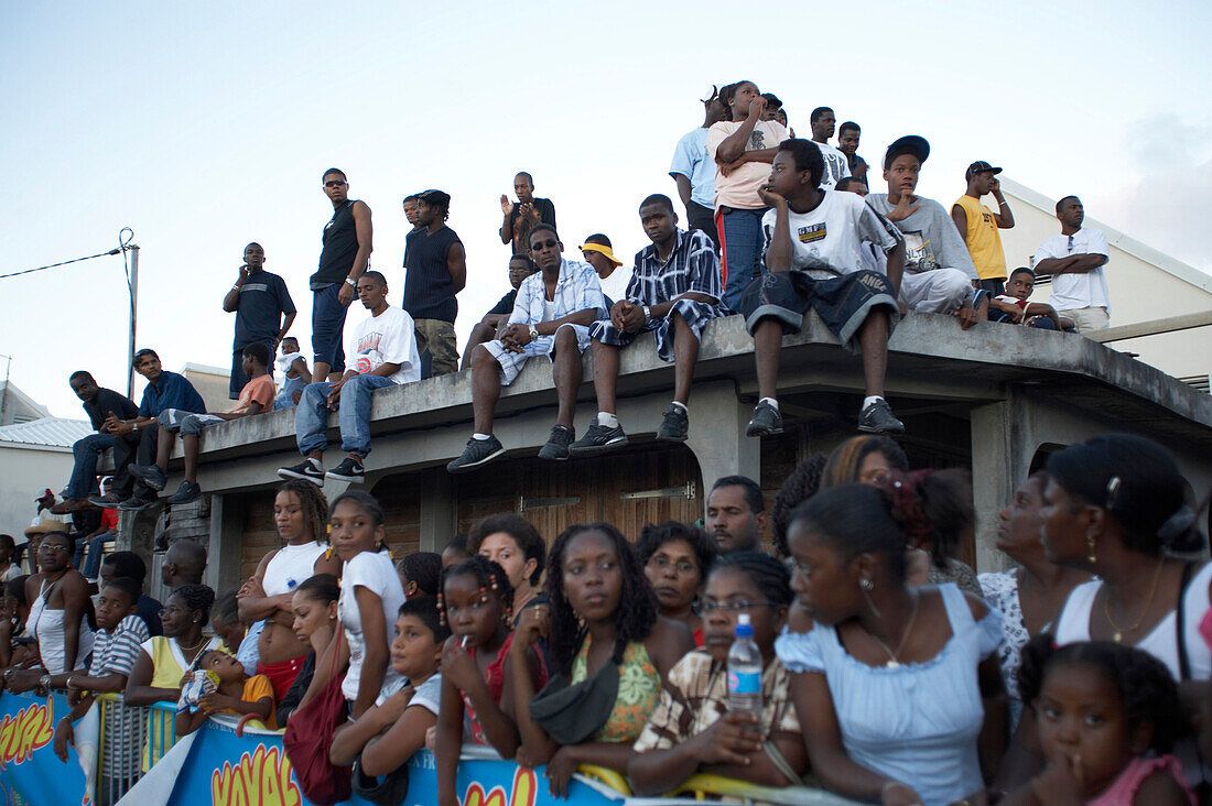 Watching, Roof, Street, Audience, Carnival, Audience at carnival in Le Moule, Carribbean Sea, America