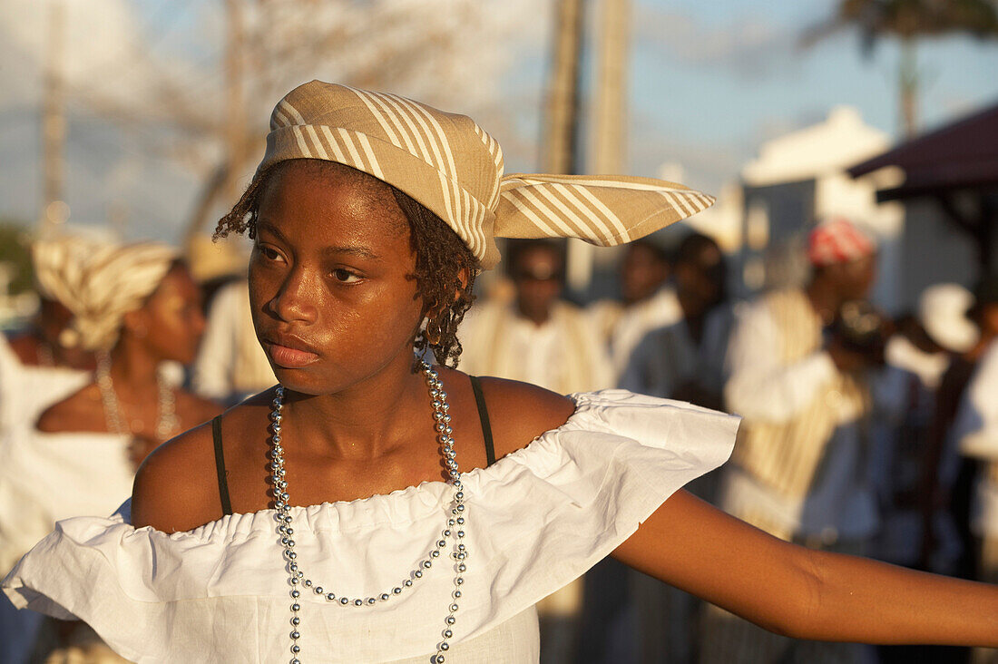 Girl, Dancing, Turning, Carnival, Le Moule, Girl dancing at the Carnival, Grande-Terre, Guadeloupe, Caribbean Sea, America