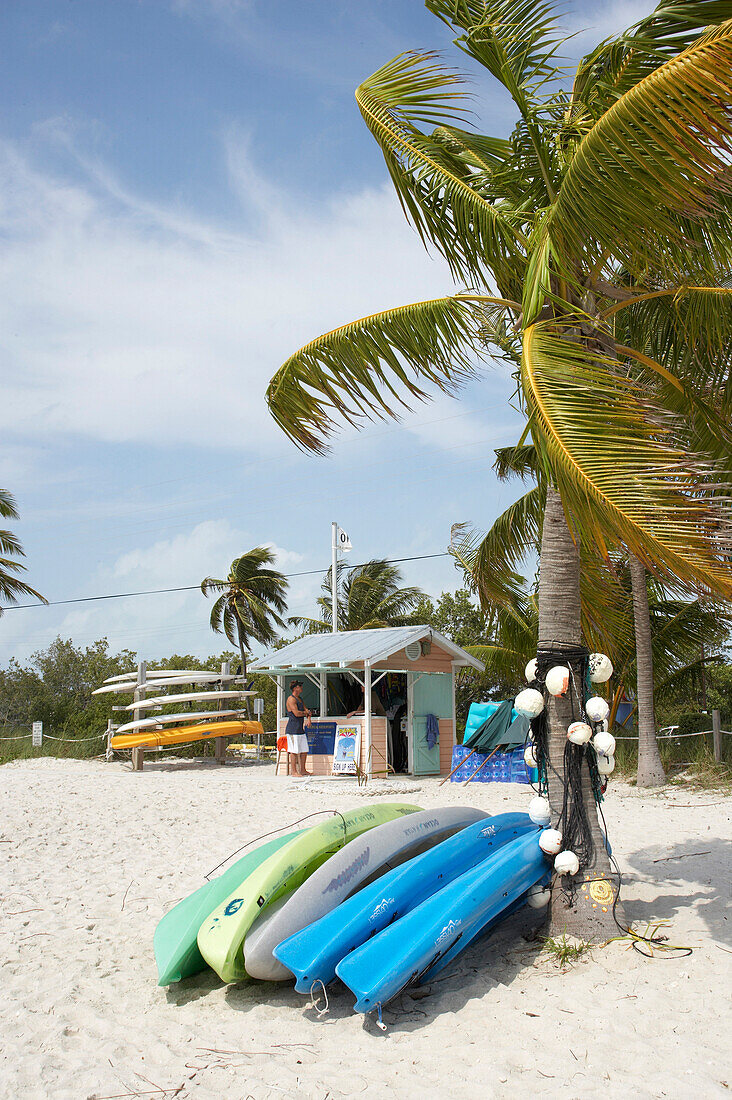 Kanus trocknen am Strand, Higgs Beach, Key West, Florida Keys, Florida, USA