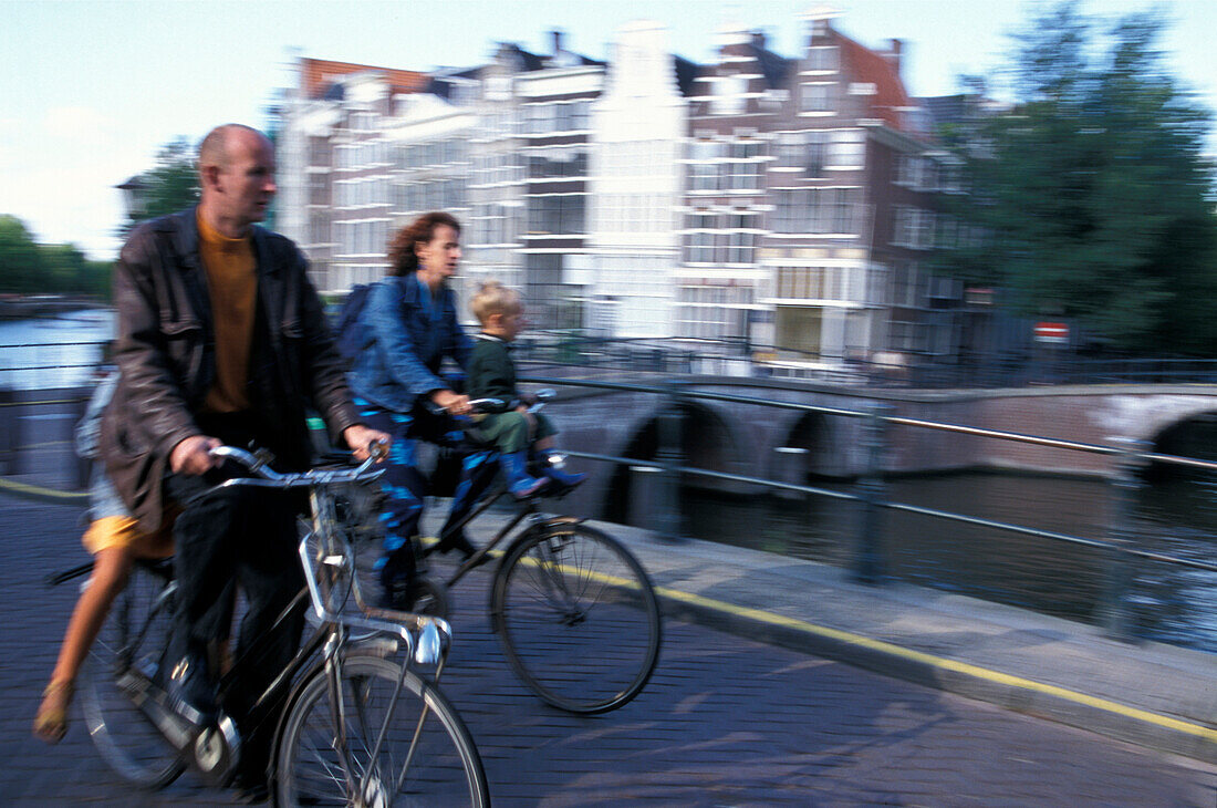 Bicycle trip, Prinsengracht (Prince's Canal), Amsterdam-Centrum, Amsterdam, Holland, Netherlands