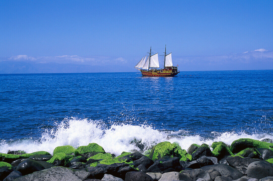 Historic sailing ship, Boat Trip, Playa de Masca, Tenerife, Canary Islands, Spain