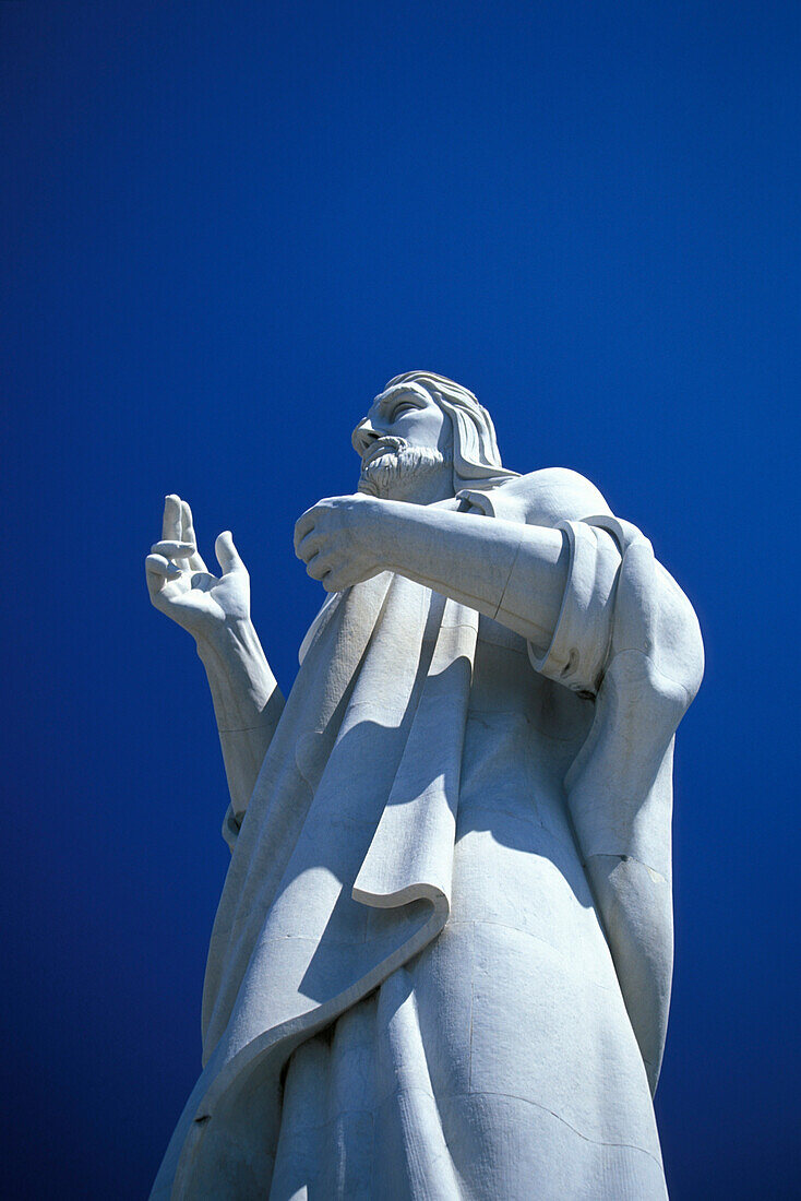 Christ statue under blue sky, Havana, Cuba, Caribbean, America