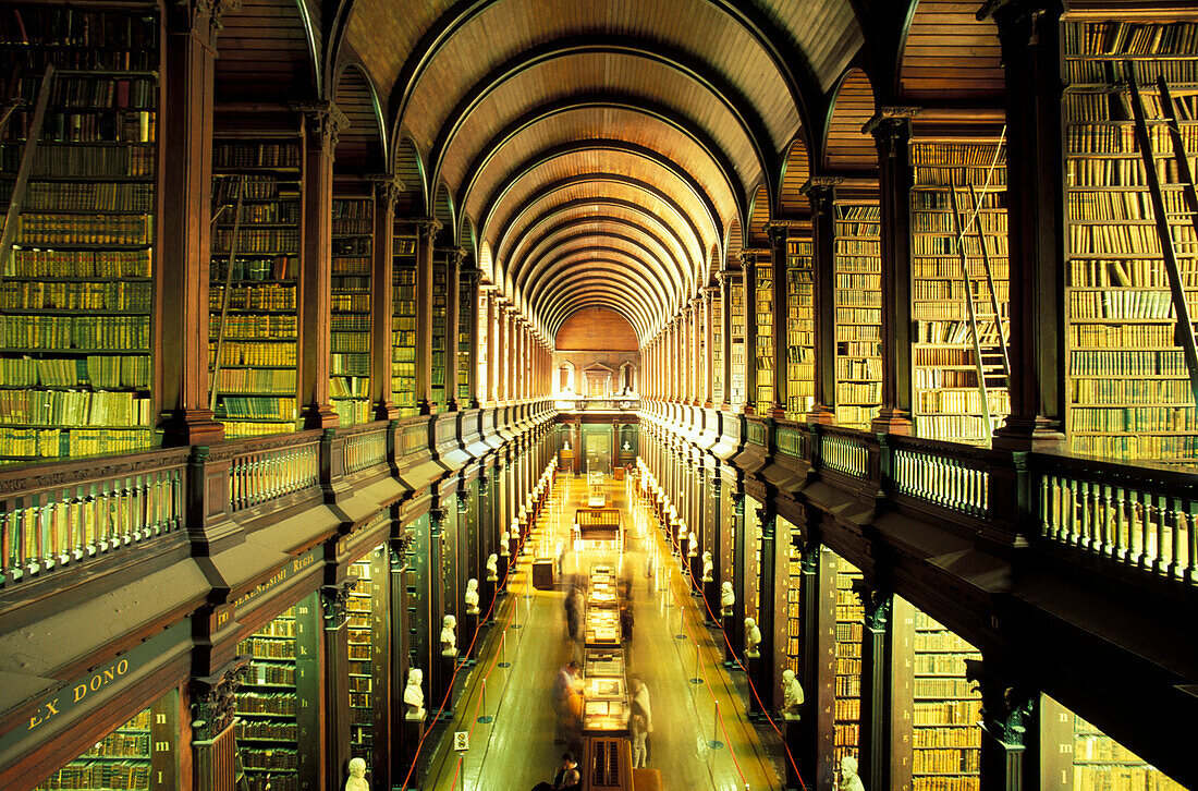 Interior view of the library at the Trinity College, Dublin, Ireland, Europe