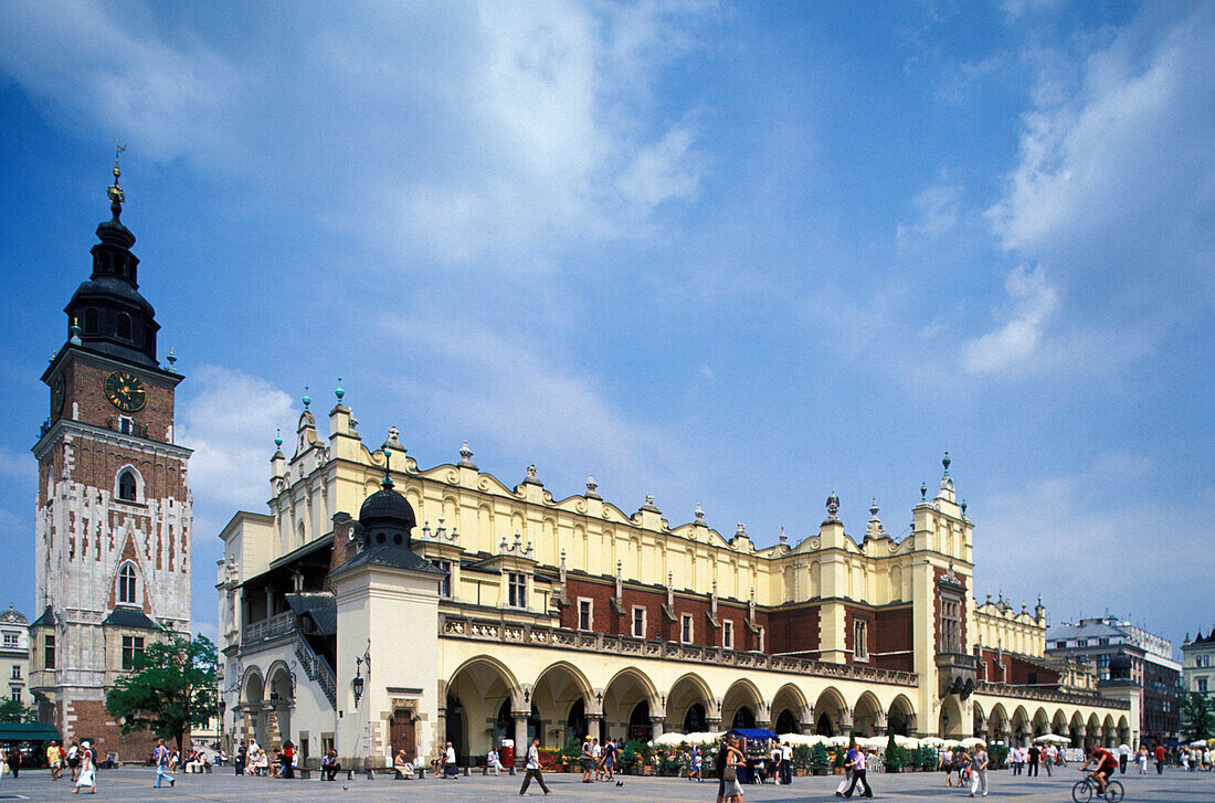 View of Cloth Hall and Town Hall Tower, Cracow, Poland, Europe