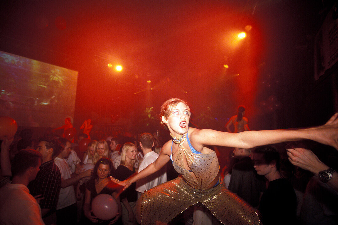 Female dancer in the Hollywood Club Disco, Tallinn, Estonia