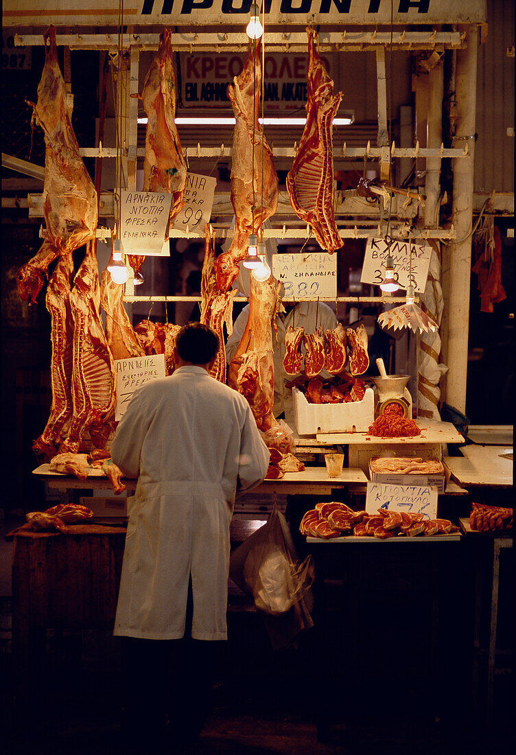 Meat section, Central Market, Plaka Athens, Greece